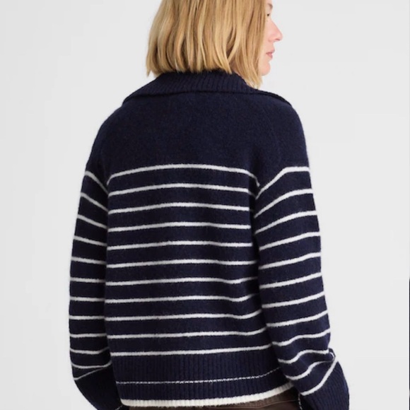 Madewell Navy and White Striped Collared Pullover Sweater - Picture 4 of 10